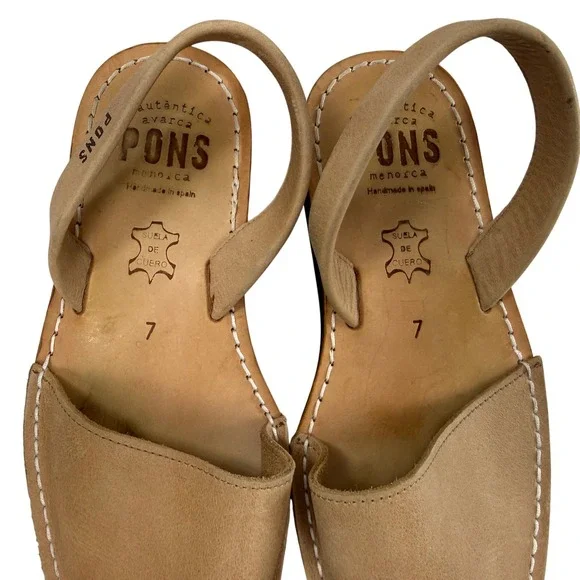 Pons Avarca Women Tan Leather Slingback Wedge Sandals Size 7 Comfort Spain - Picture 5 of 9